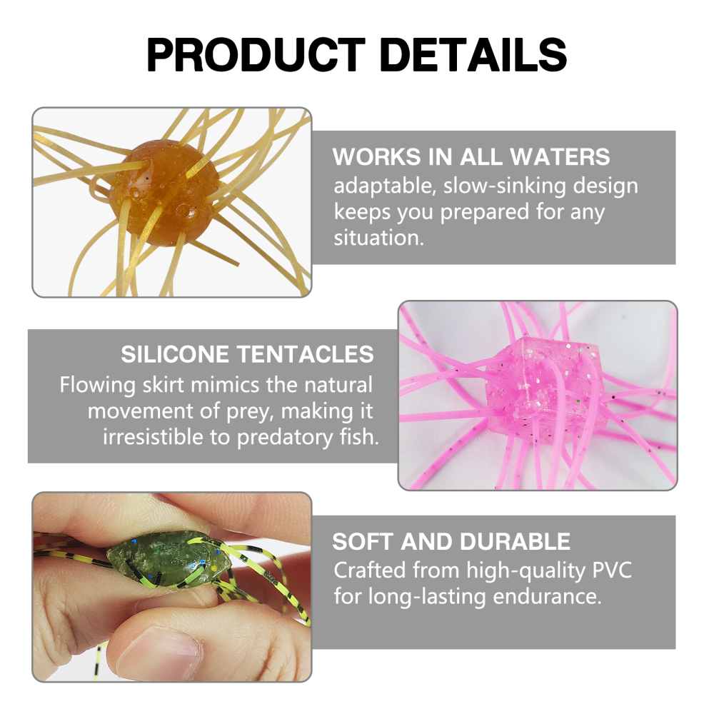 Eupheng Silicone Soft Dice Fishing Lures with Multiple Tentacles, Handmade Slow Sink Bass Fishing Soft Plastic Baits for Drop Shot, Finesse, Wacky Rig