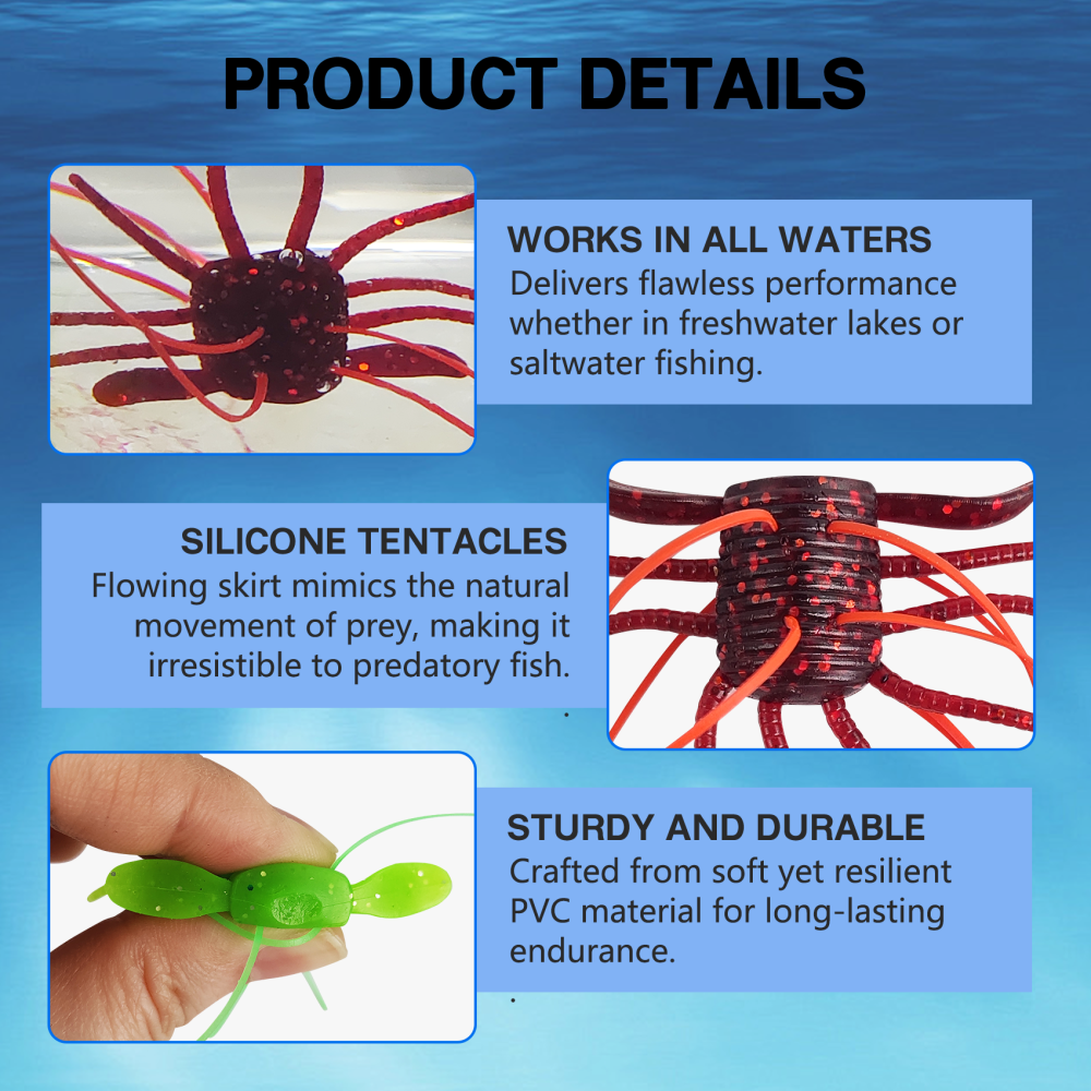 Eupheng Silicone Soft Dice Fishing Lures with Multiple Tentacles, Handmade Slow Sink Bass Fishing Soft Plastic Baits for Drop Shot, Finesse, Wacky Rig