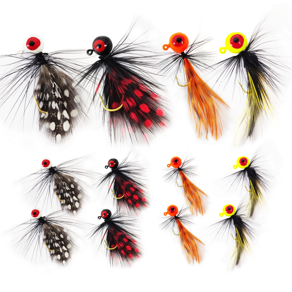 (Black Friday Gifts) Eupheng 12PCS Hand-Tied Feather Hair Jigs, 1/16oz Marabou Jigs for Trout, Crappie, Walleye, Panfish, Sunfish, Bluegill