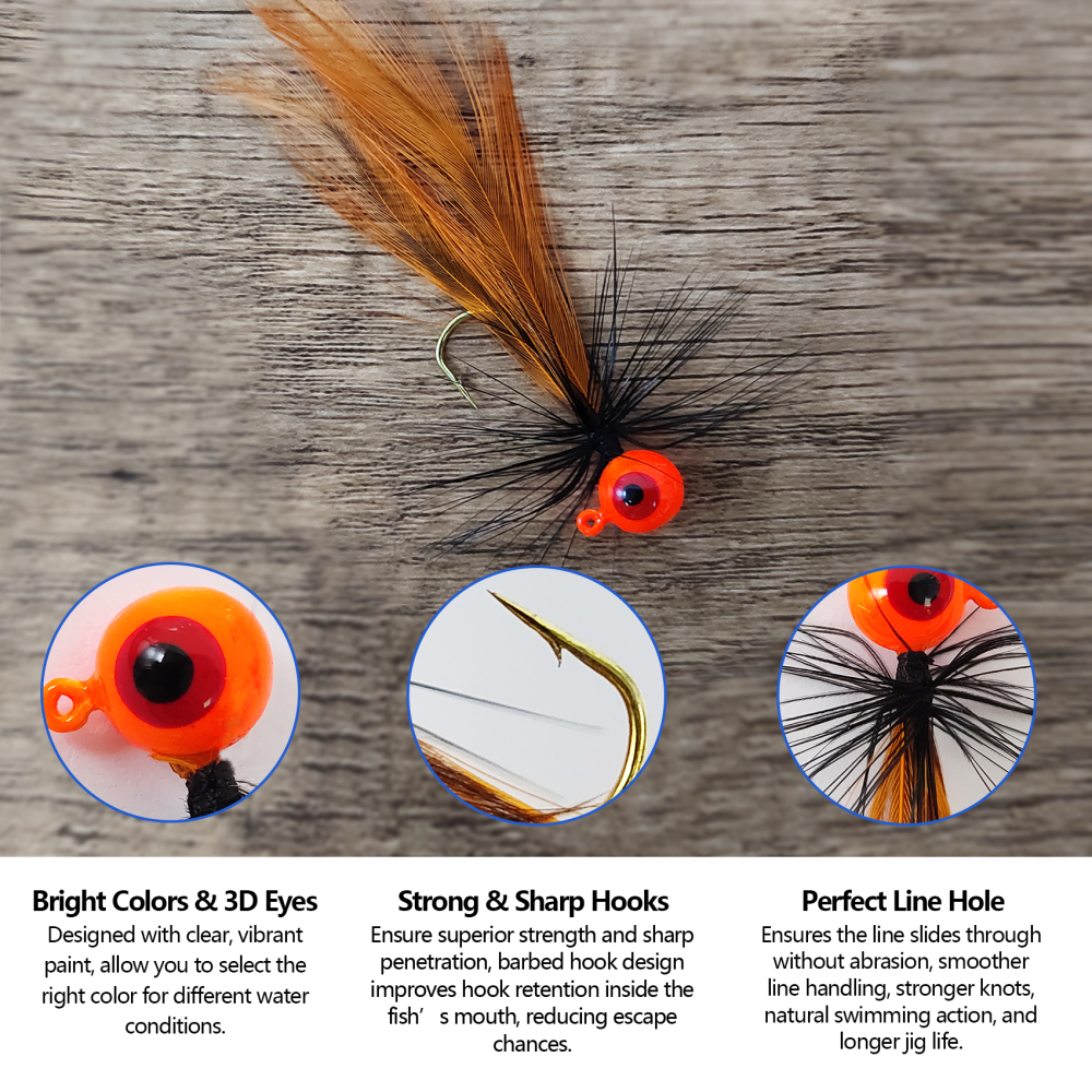 (Black Friday Gifts) Eupheng 12PCS Hand-Tied Feather Hair Jigs, 1/16oz Marabou Jigs for Trout, Crappie, Walleye, Panfish, Sunfish, Bluegill