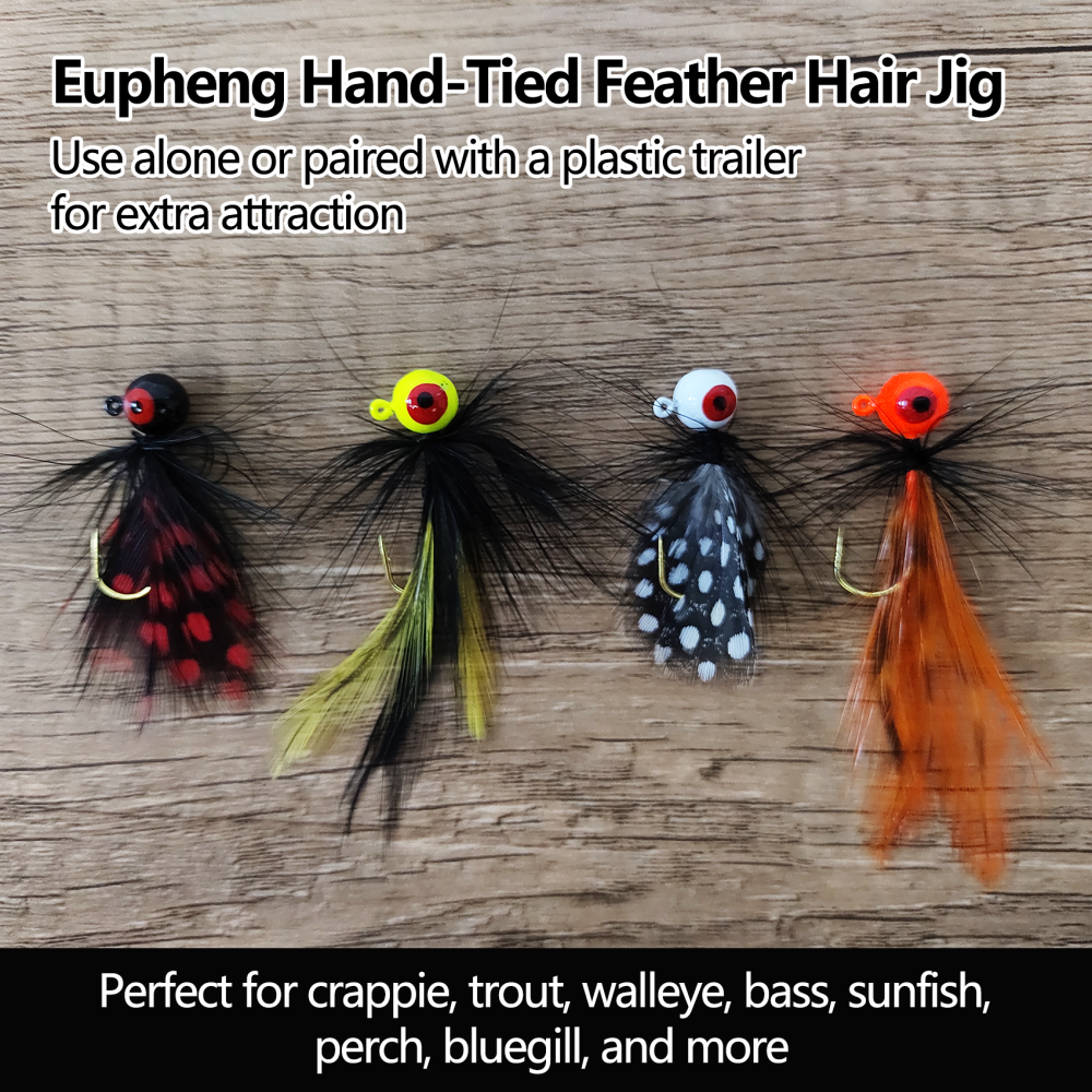 (Black Friday Gifts) Eupheng 12PCS Hand-Tied Feather Hair Jigs, 1/16oz Marabou Jigs for Trout, Crappie, Walleye, Panfish, Sunfish, Bluegill