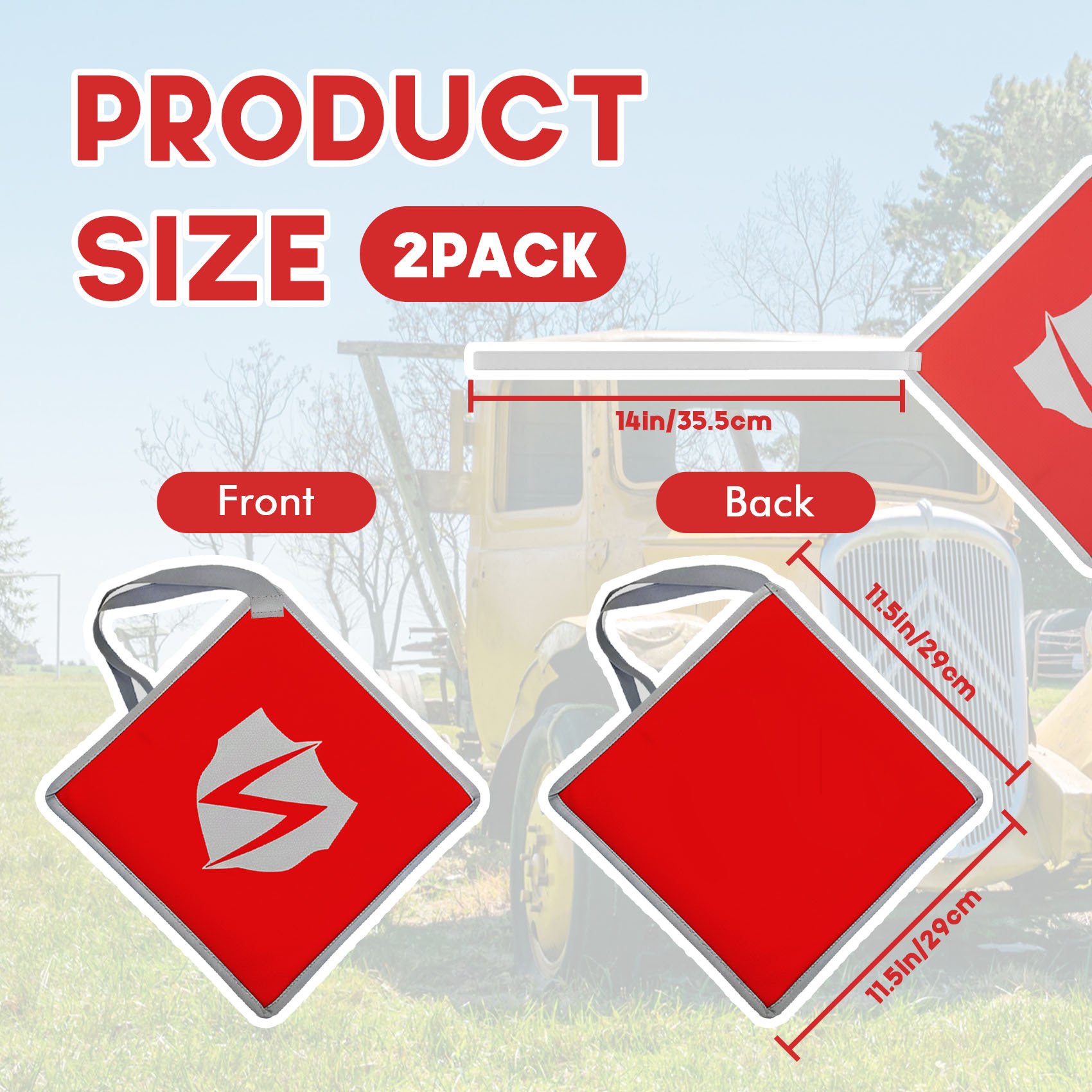 2PCS 11.5x11.5inch Kayak Safety Flags, High Visibility Reflective Warning Flag with Reflective Reinforced Edges, 600D Oxford for Kayak Canoe Truck Trailer Towing