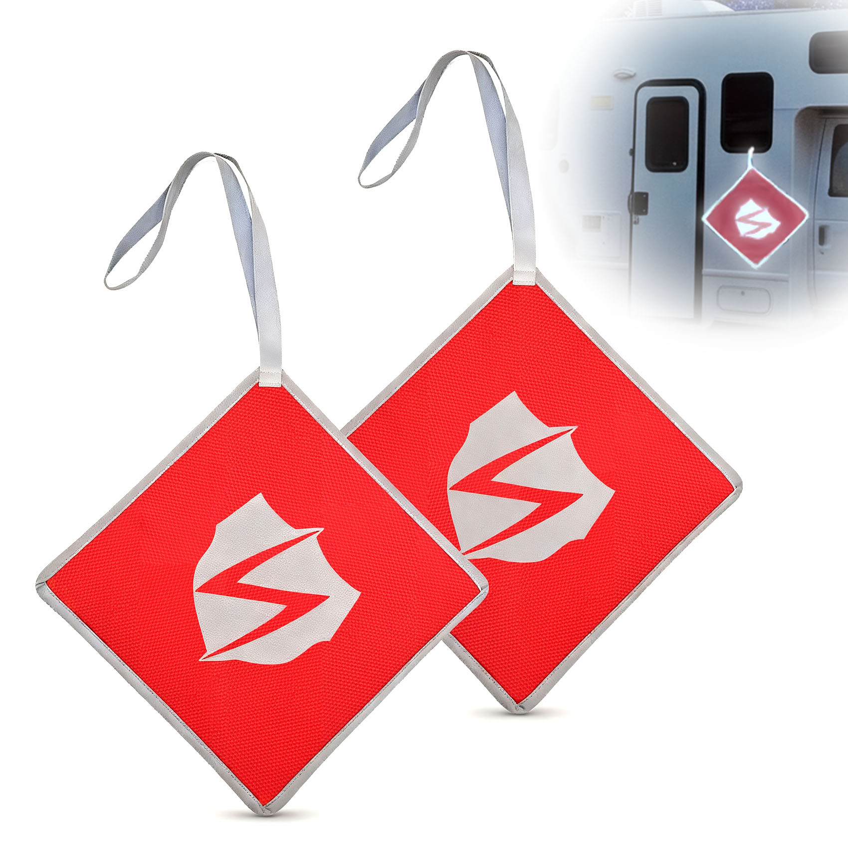 2PCS 11.5x11.5inch Kayak Safety Flags, High Visibility Reflective Warning Flag with Reflective Reinforced Edges, 600D Oxford for Kayak Canoe Truck Trailer Towing