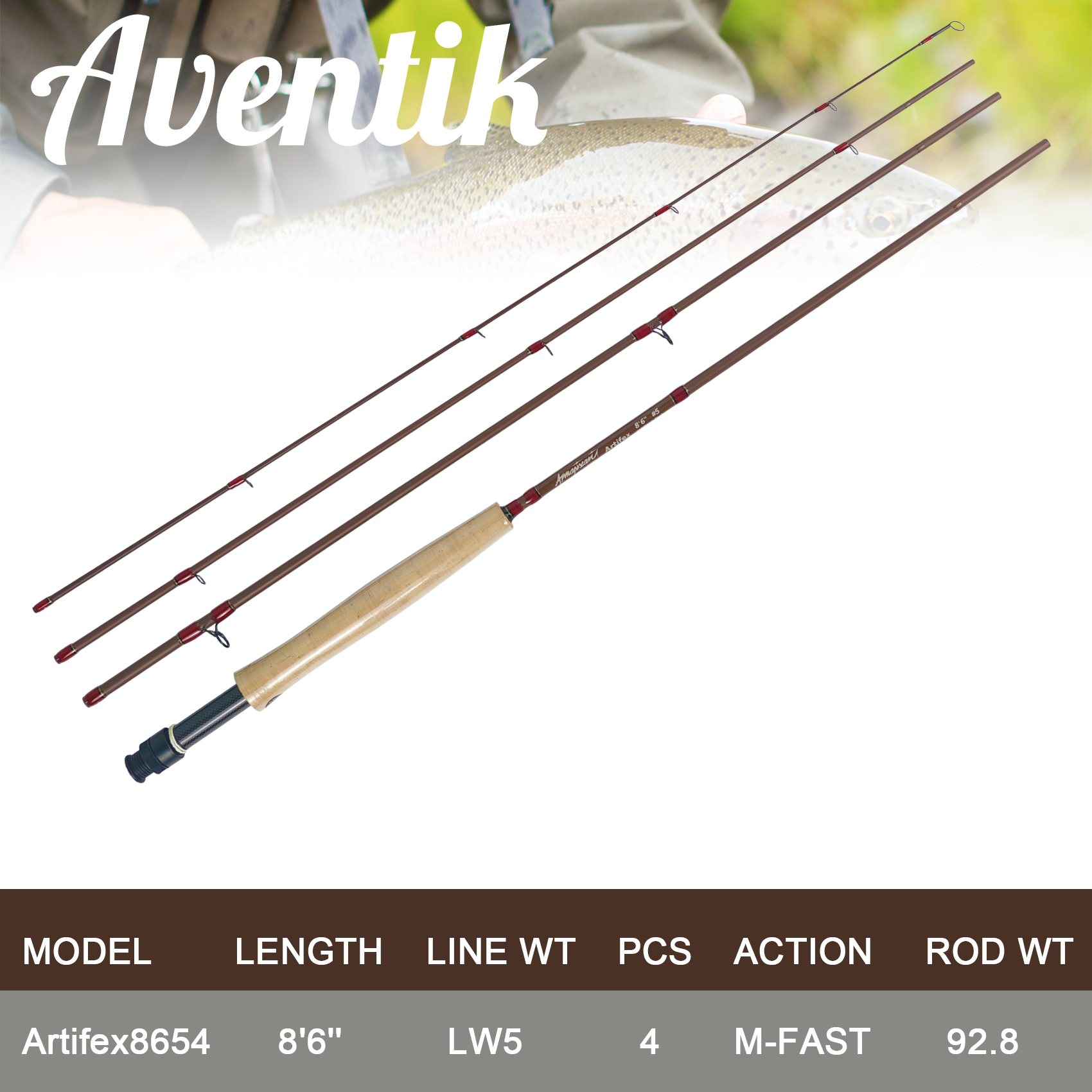 Artifex 8’6” 5WT Fly Fishing Rod – Medium Fast Action, IM12 Carbon Fiber Blank, Precision Fly Rod with Aluminum & Carbon Fiber Reel Seat