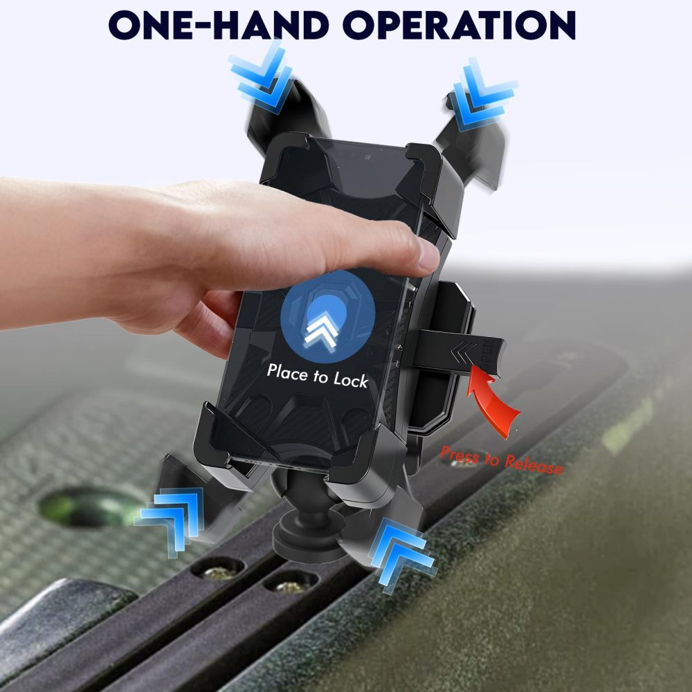 Kayak Phone Holder Mount Quick Install Auto Lock, 360°Adjustable Kayak Phone Holder Compatible with 4.7-7 Inch Phones Kayak Rail Accessories