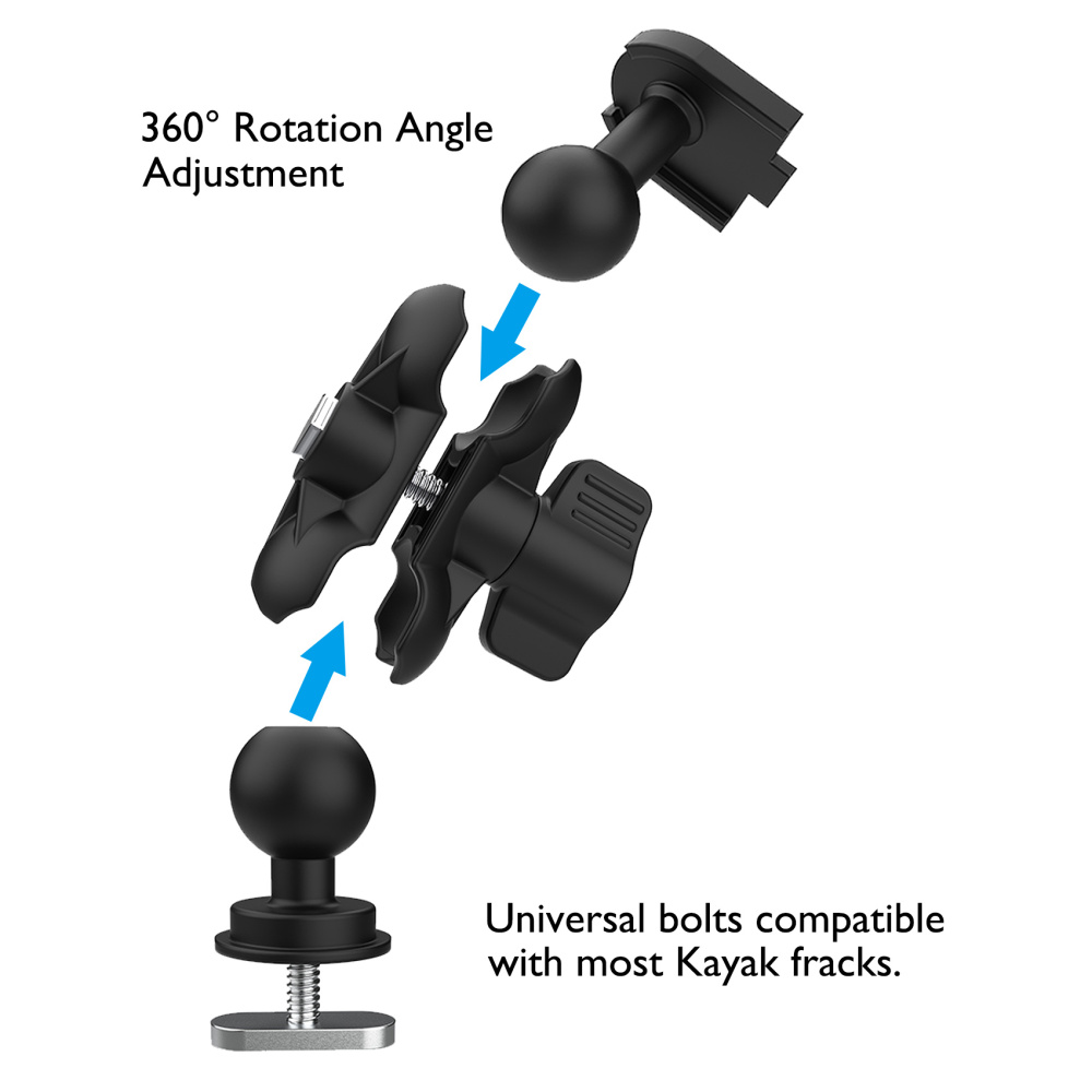 Kayak Phone Holder Mount Quick Install Auto Lock, 360°Adjustable Kayak Phone Holder Compatible with 4.7-7 Inch Phones Kayak Rail Accessories