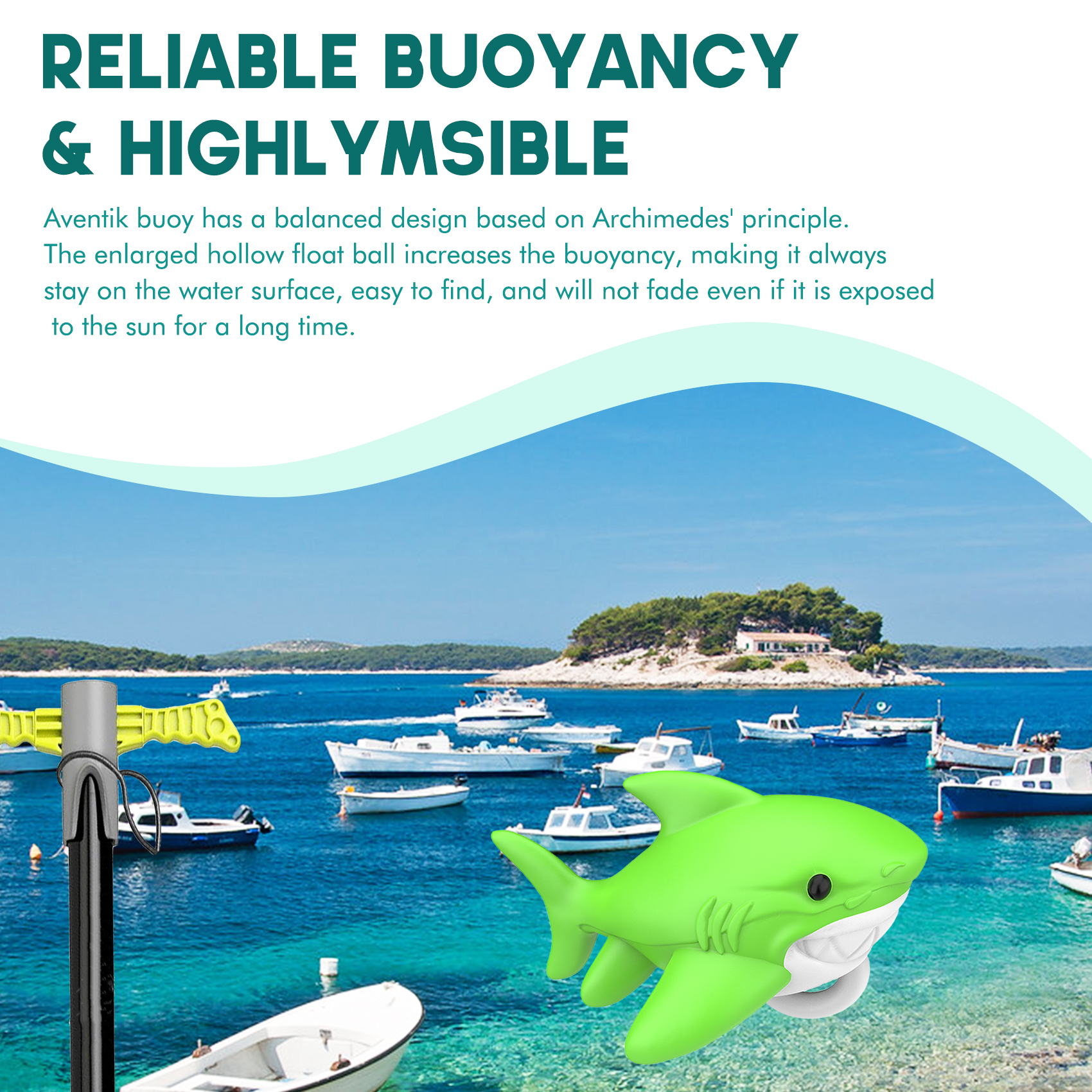 Shark-Shaped Anchor Buoy with 20L Waterproof Dry Bag Kayak Anchor Marker Float Set High Visibility Heavy-Duty Roll Top Dry Sack for Gear Protection for Kayaking Boating Jet Ski Paddle Board