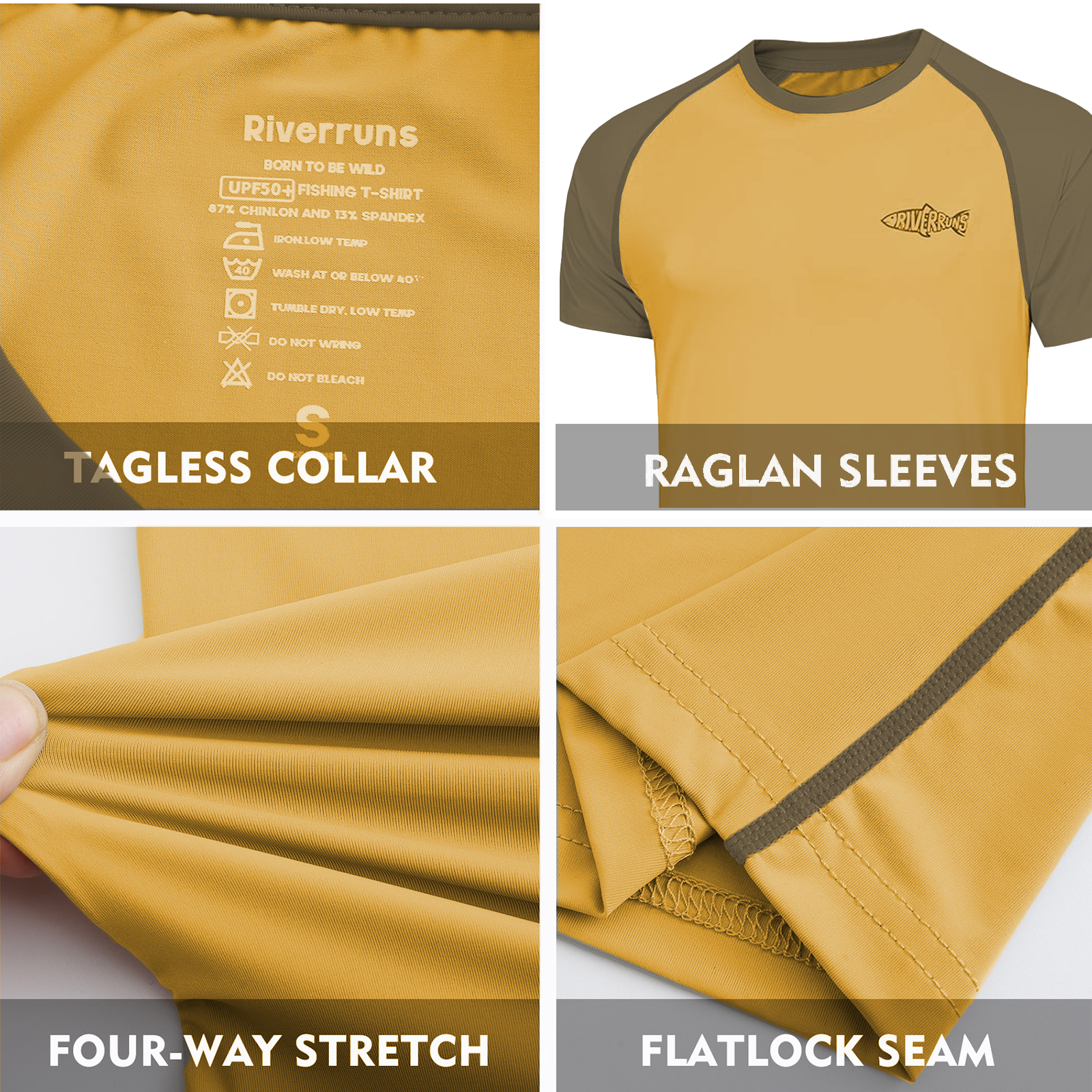 Riverruns UPF 50+ Sun Protection Rash Guard T Shirt Ice-Cool Quick Dry Swim Shirt Fishing Shirt Sports Shirt