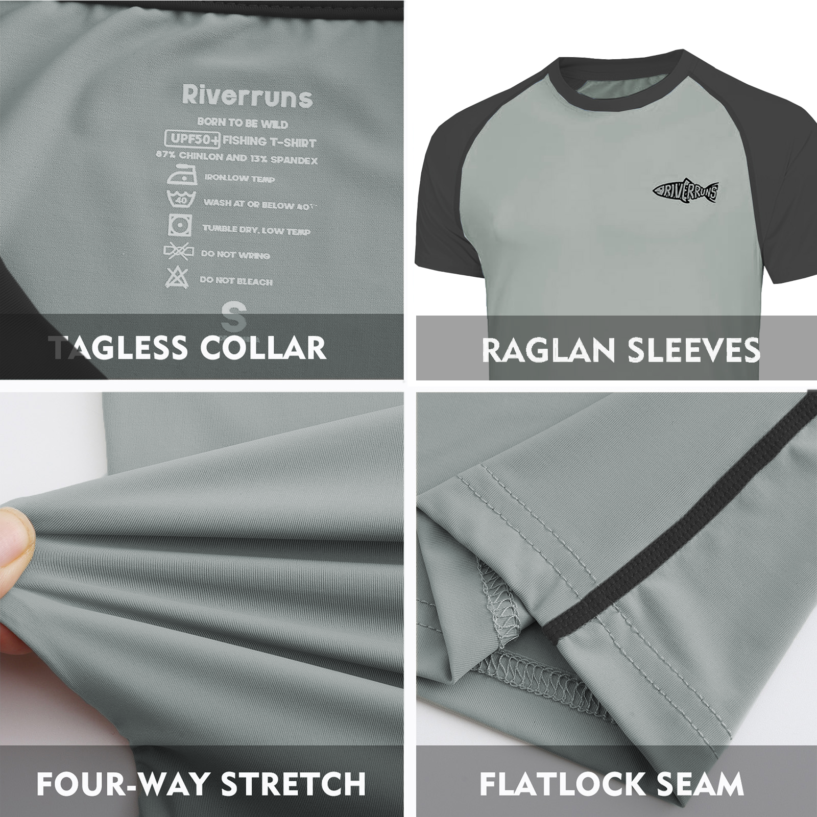 Riverruns UPF 50+ Sun Protection Rash Guard T Shirt Ice-Cool Quick Dry Swim Shirt Fishing Shirt Sports Shirt