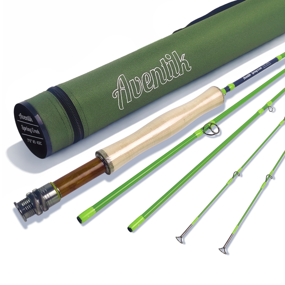 Aventik Spring Creek Fly Rod, 4-Piece Fast Action, Includes Extra Tip Section, High Carbon Fiber Blank, AAA+ Cork, Pac Bay Guides, Lightweight Fly Rod for Trout
