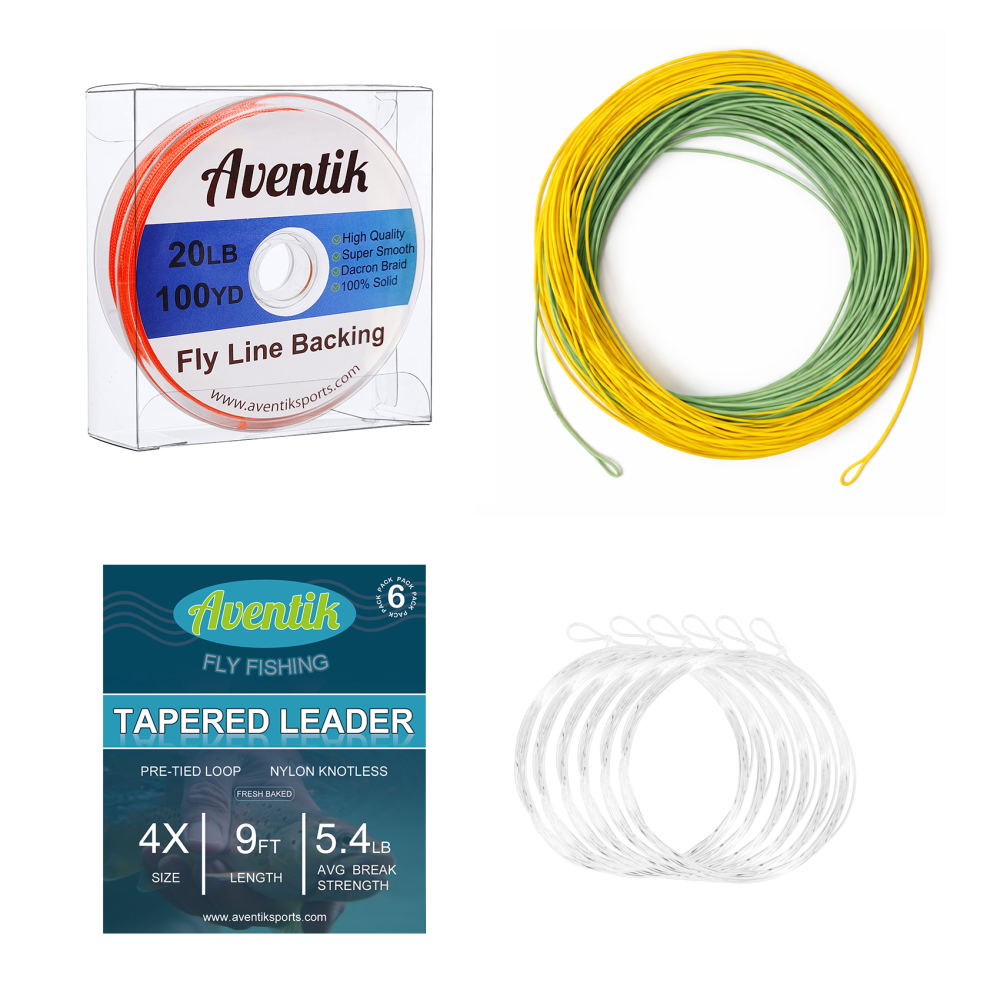 Aventik Fly Fishing Line Combo Kit, Weight Forward Floating Line with Two Welded Loops, Backing Line, Tapered Leader