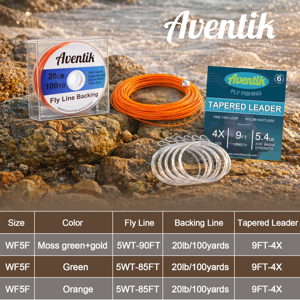 Aventik Fly Fishing Line Combo Kit, Weight Forward Floating Line with Two Welded Loops, Backing Line, Tapered Leader