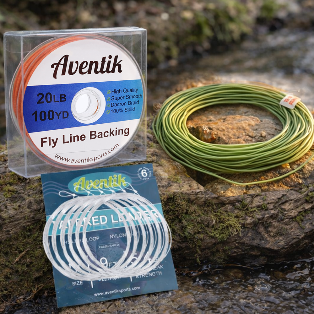 Aventik Fly Fishing Line Combo Kit, Weight Forward Floating Line with Two Welded Loops, Backing Line, Tapered Leader