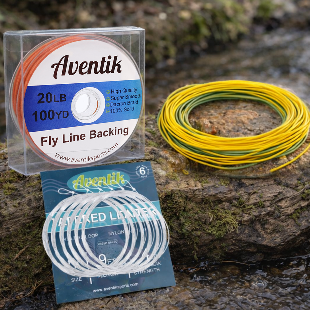 Aventik Fly Fishing Line Combo Kit, Weight Forward Floating Line with Two Welded Loops, Backing Line, Tapered Leader