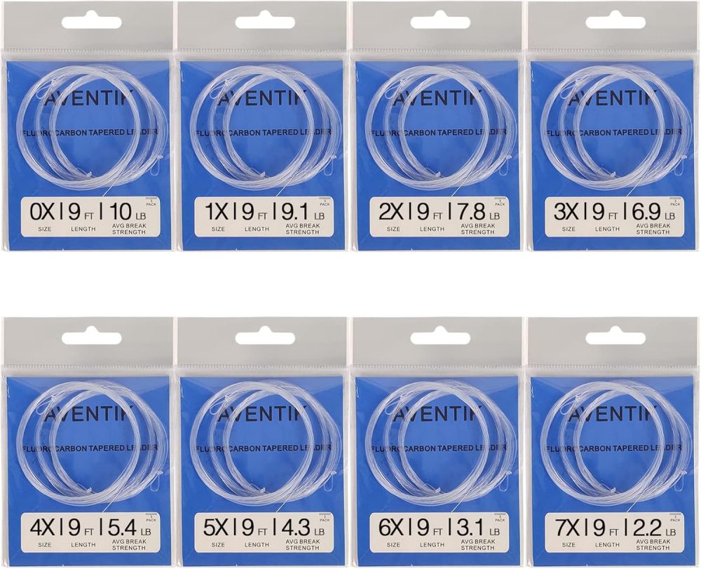 Aventik Premium Fluorocarbon Tapered Leader Freshwater/Saltwater 9ft Fly Fishing Leaders Pro Looped X0 to X7(3 Pack)