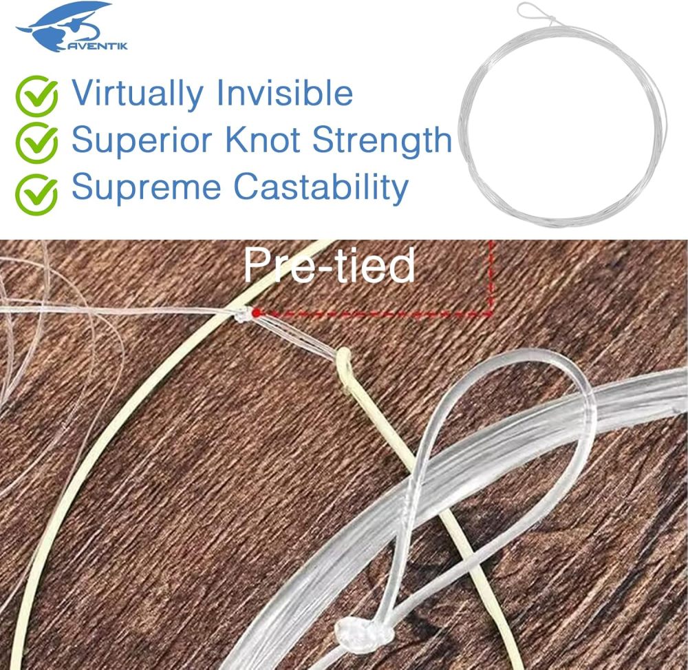 Aventik Premium Fluorocarbon Tapered Leader Freshwater/Saltwater 9ft Fly Fishing Leaders Pro Looped X0 to X7(3 Pack)