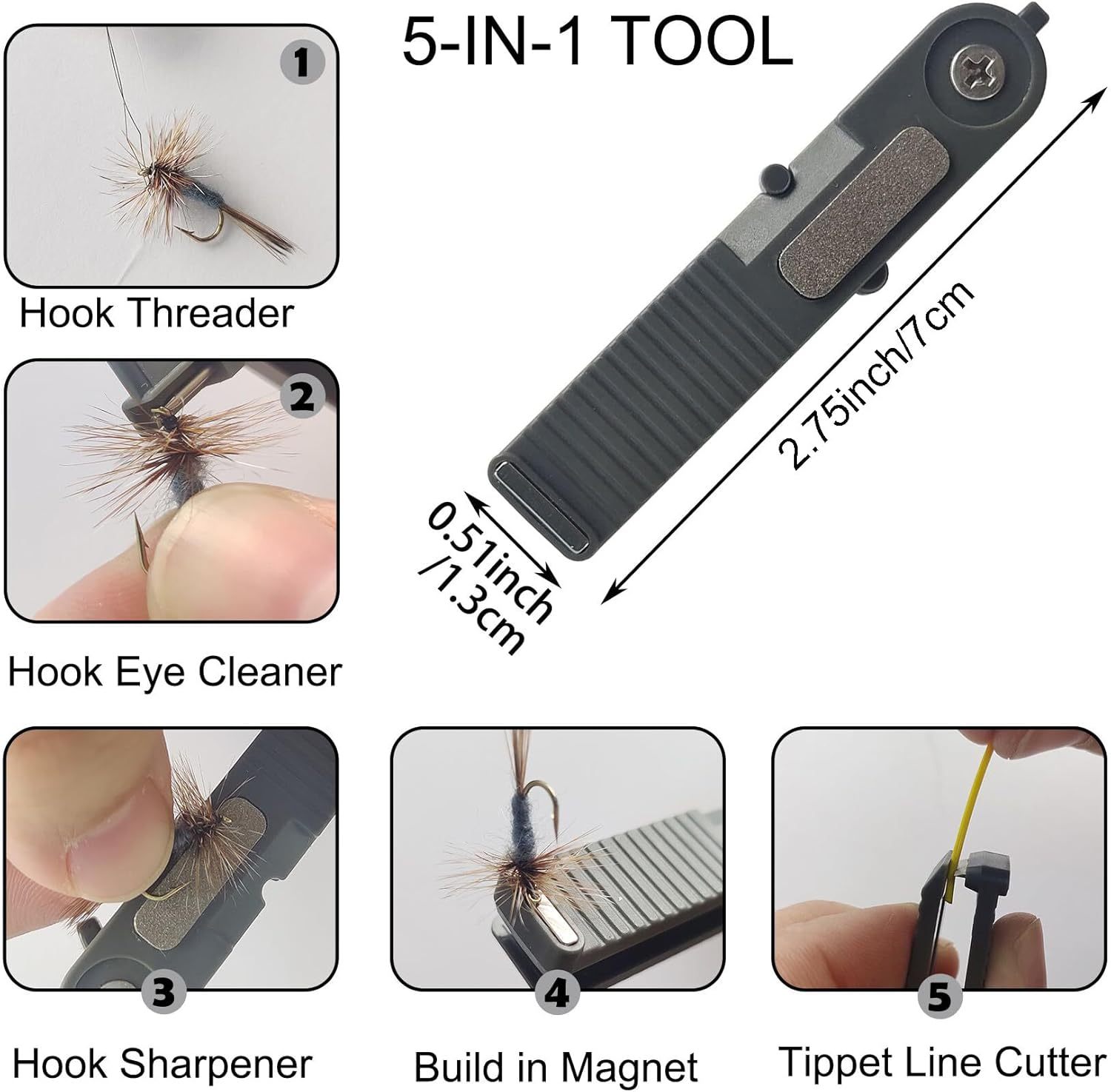 AVENTIK&EUPHENG 5 in 1 Fly Fishing Nipper 2pcs Tippet Cutter Multifunctional line Clipper with Hook Threader,Hook Sharpener,Hook Eye Cleaner for Fly Fishing