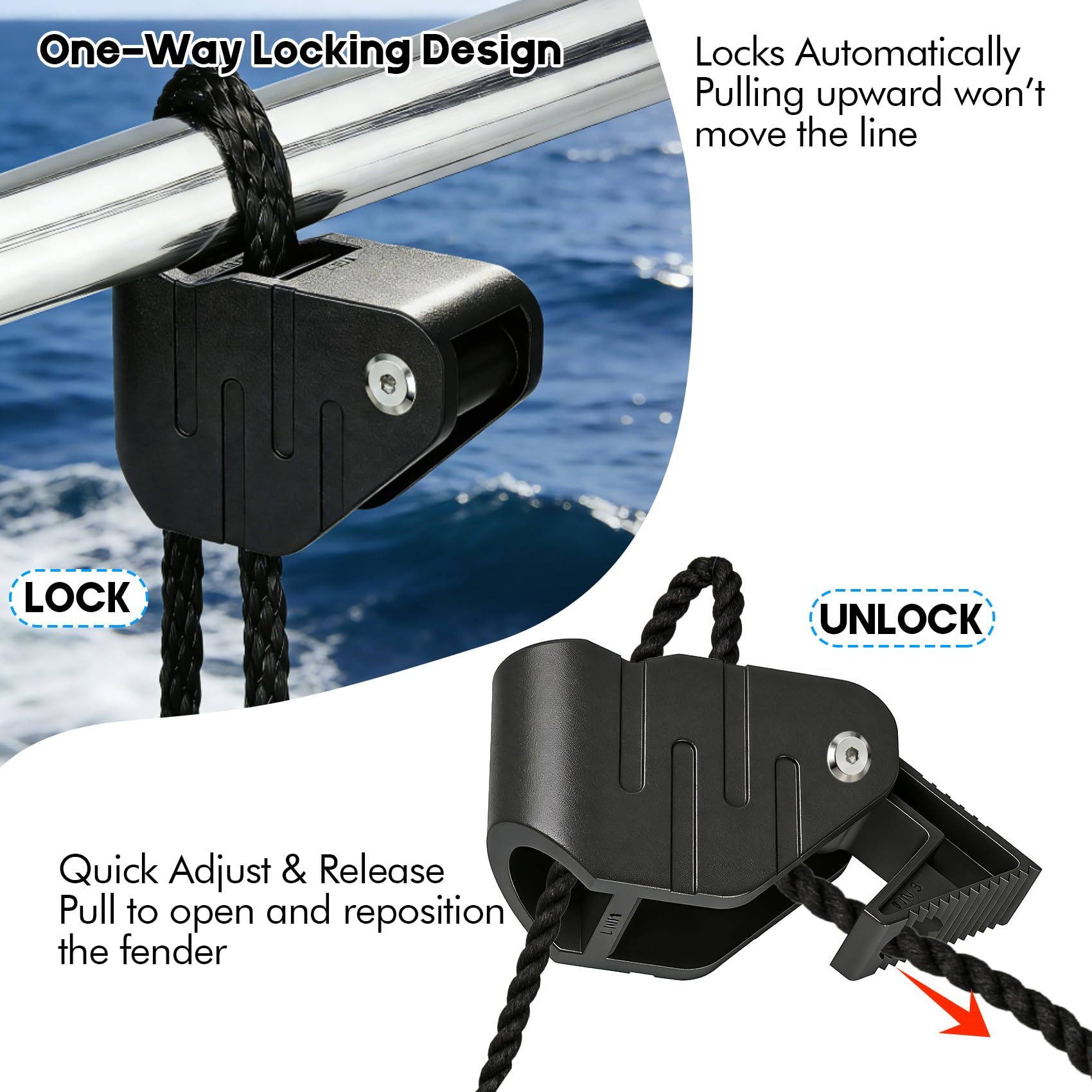 oat Fender Clips Quick Release Adjustable Boat Fender Hanger for Rails and Cleats, Boat Bumper Holder Adjuster for Pontoon and Dock Protection