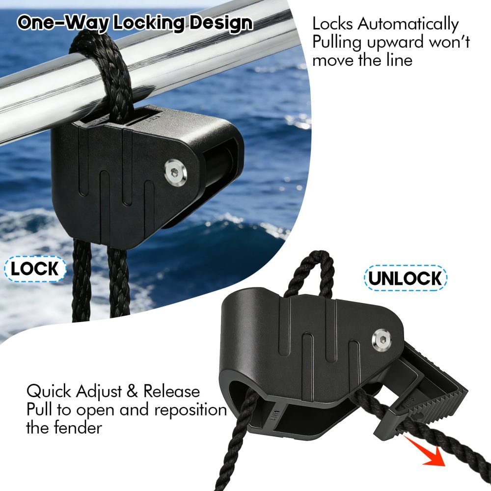 oat Fender Clips Quick Release Adjustable Boat Fender Hanger for Rails and Cleats, Boat Bumper Holder Adjuster for Pontoon and Dock Protection