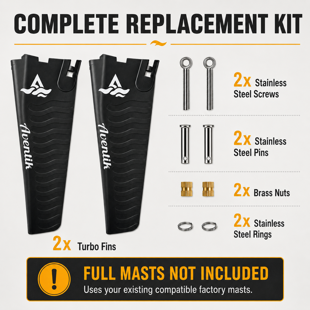 Turbo Fin Replacement Kit Compatible with Mirage Drive Classic & GT - Solid Fully Rubber Encased Kayak Pedal Upgrade - NOT for MD180 or Kick-Up (Full Masts Not Included)