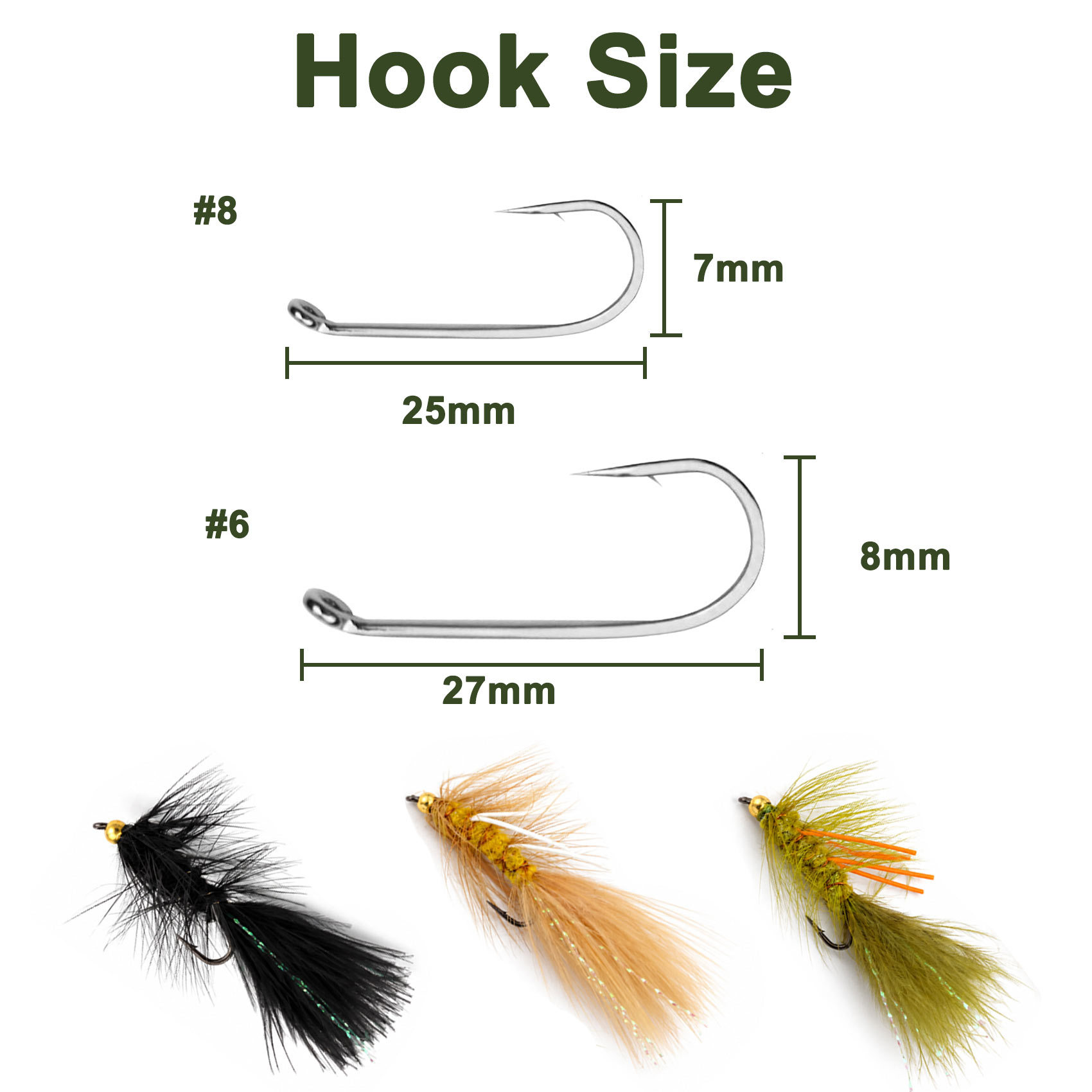 Aventik Woolly Bugger Flies Set, 24PCS Black Olive Yellow Fly Fishing Flies for Trout Bass Salmon Steelhead Fishing