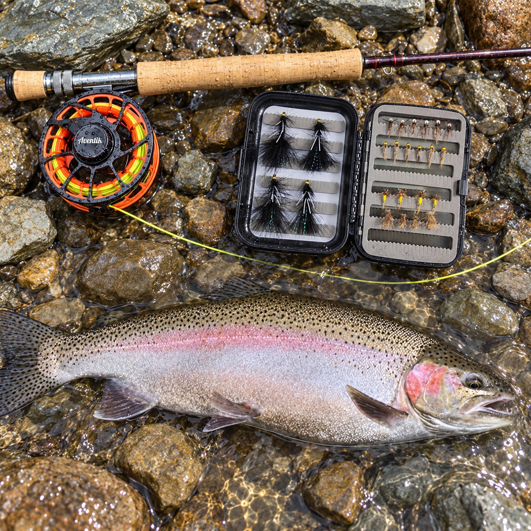 Aventik Trout Flies Set, 24PCS Nymph Dry Fly Streamer Collection for Trout Bass Salmon Freshwater Fishing