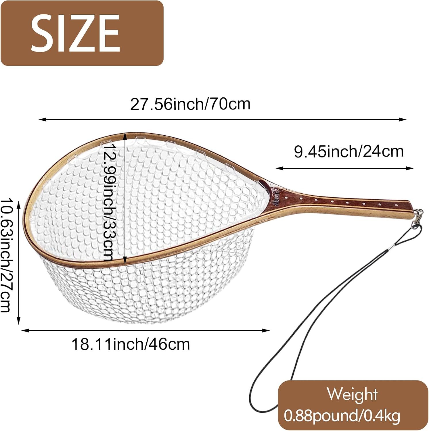 Aventik Fly Fishing Landing Trout Fishing Wooden Net with Magnet Release Soft Rubber Net Bag Catch & Release Great Protection for Fish