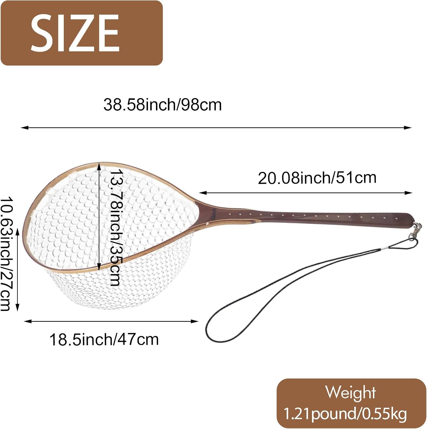 Aventik Fly Fishing Landing Trout Fishing Wooden Net with Magnet Release Soft Rubber Net Bag Catch & Release Great Protection for Fish