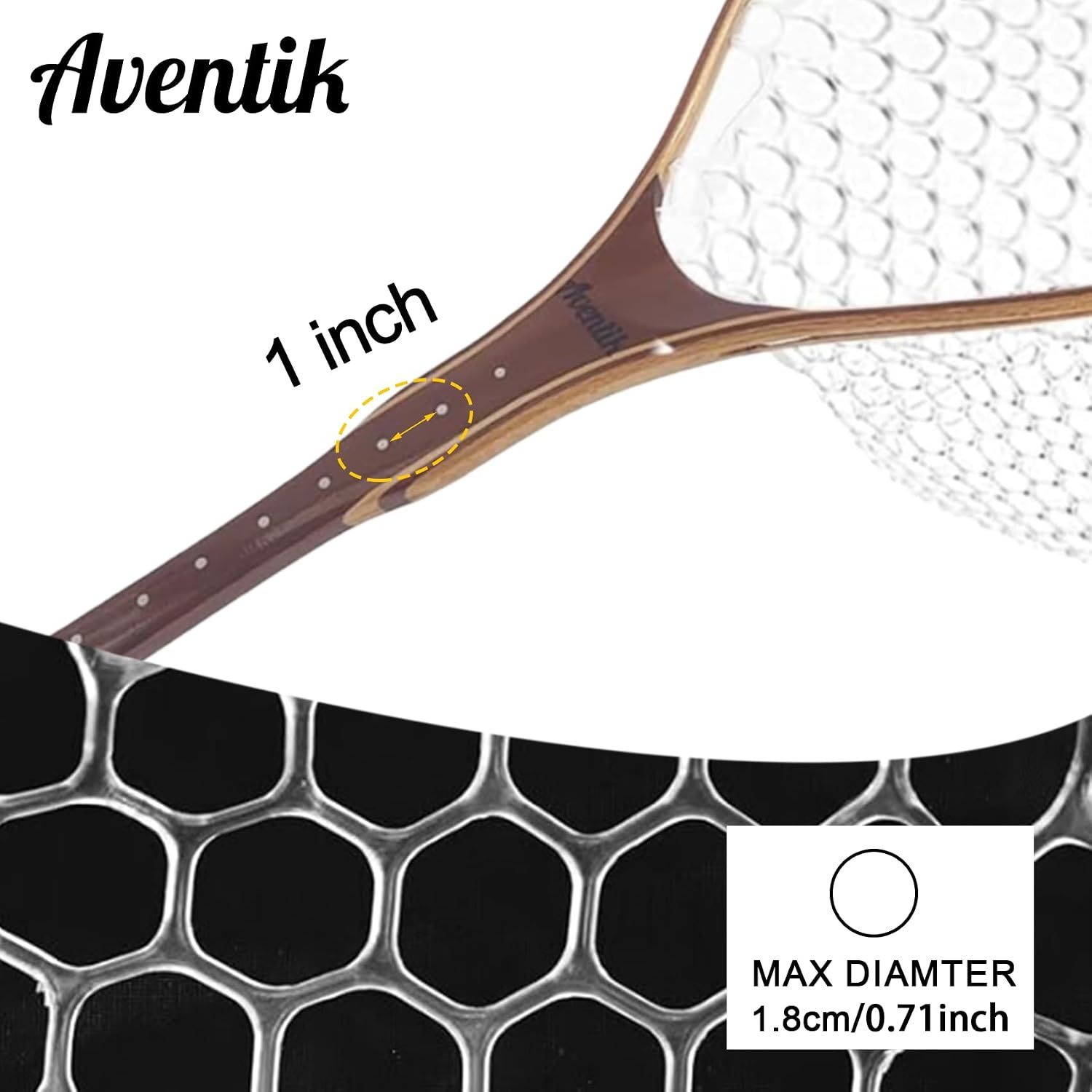 Aventik Fly Fishing Landing Trout Fishing Wooden Net with Magnet Release Soft Rubber Net Bag Catch & Release Great Protection for Fish