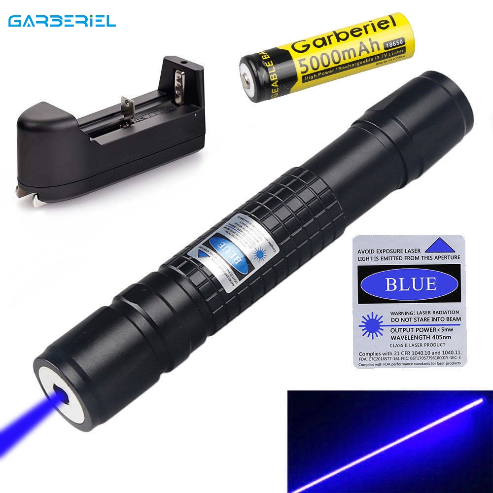 Military Power Blue Laser Pointer Pen 50Miles 1mW 405nm Beam Light+18650+Charger 