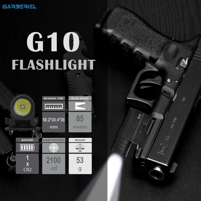 G10  230 Lumens Light Fits for 1913 Rails and Glock Rails, GR2 Battery Included