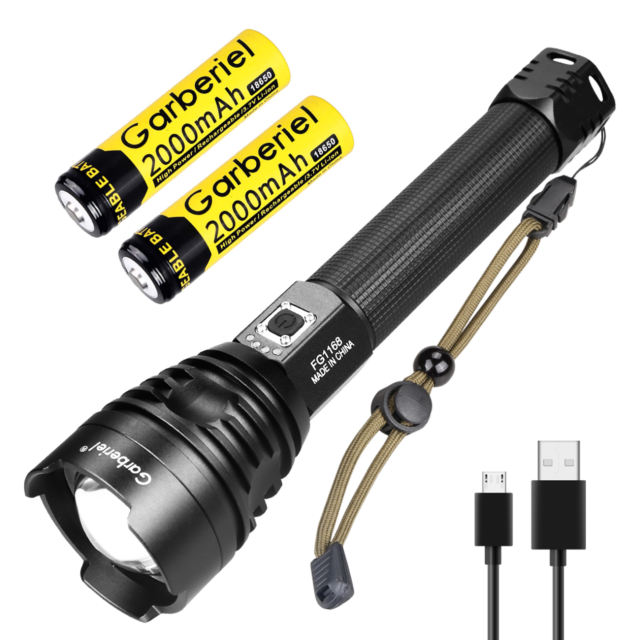 LED XHP90 3 Modes Flashlight Zoomable with 2000mAh18650 Batteries & Charger