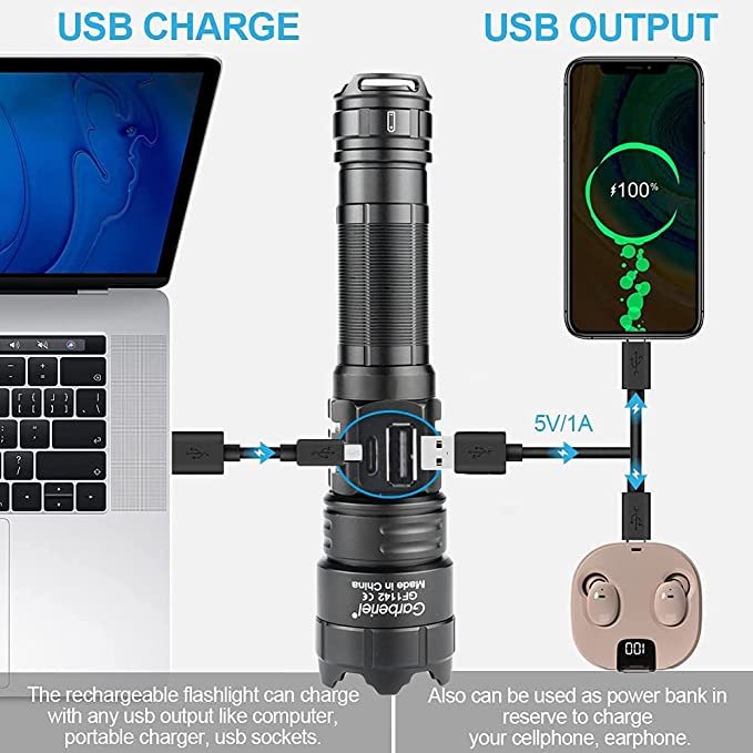 XHP70 LED High Lumens Flashlight  with 18650 Battery Rechargeable