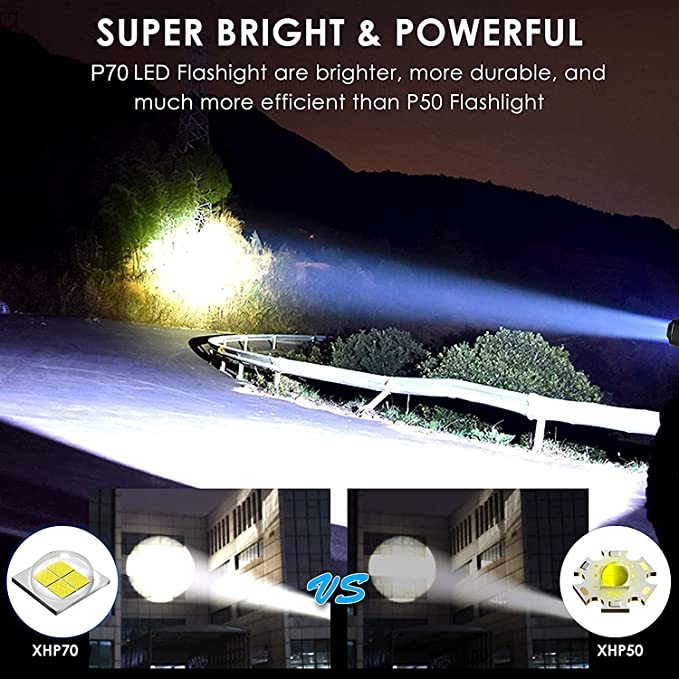 XHP70 LED High Lumens Flashlight  with 18650 Battery Rechargeable
