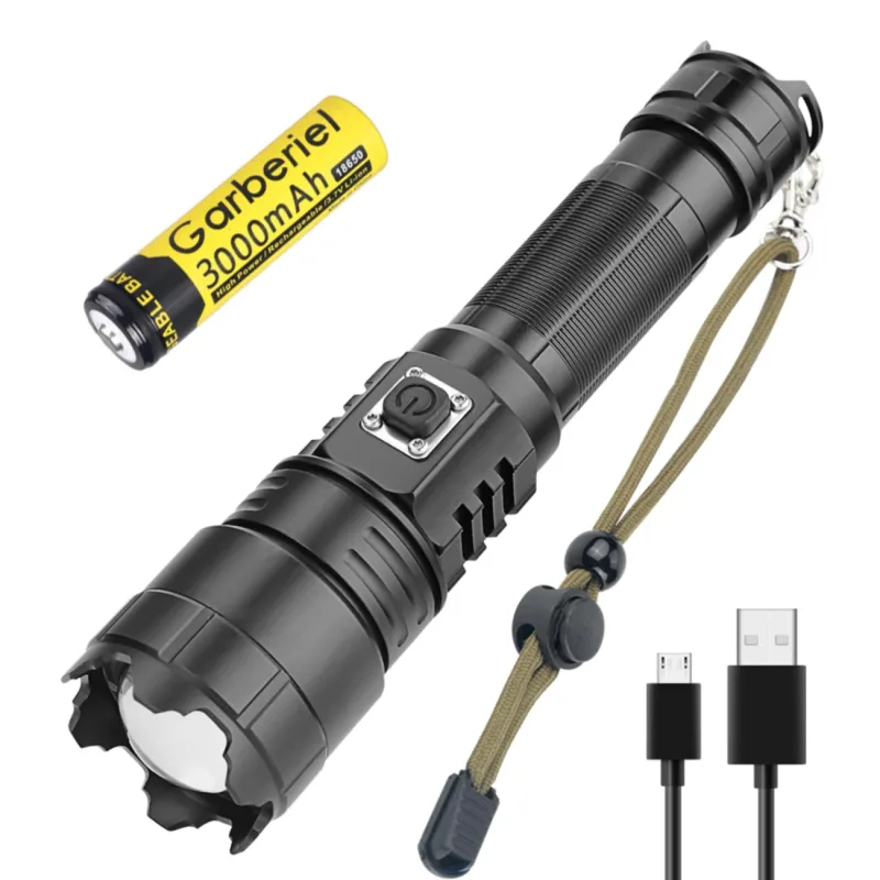 XHP70 LED High Lumens Flashlight  with 18650 Battery Rechargeable