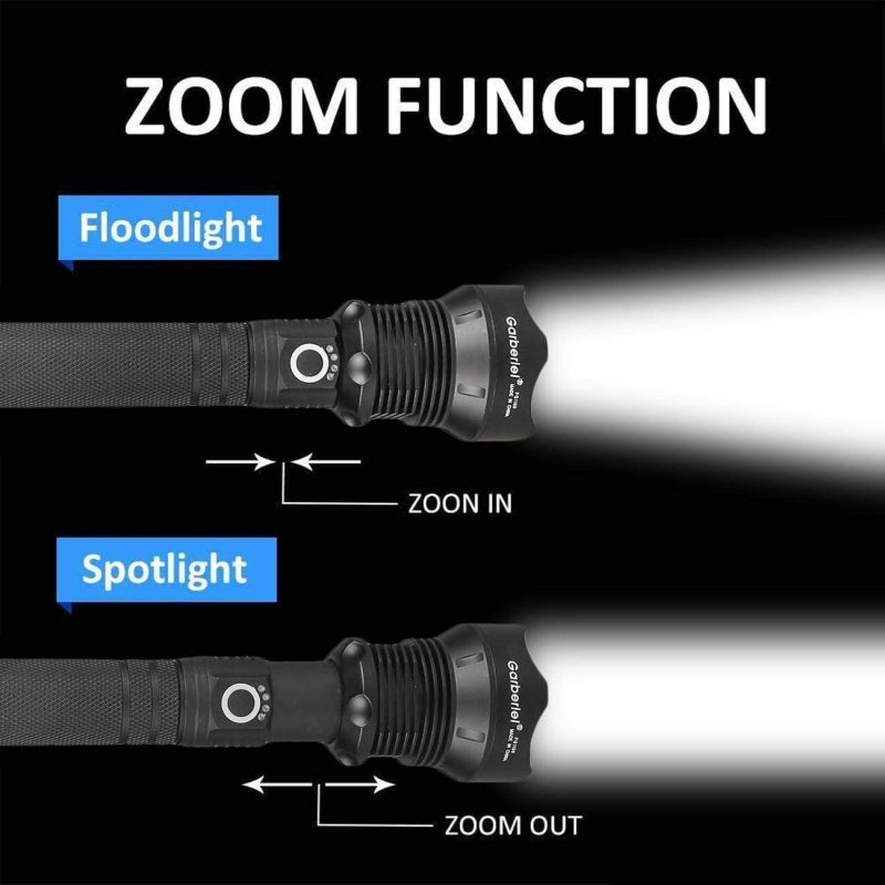 USB Rechargeable XHP70 LED Flashlight 3 Modes with 26650 Batteries
