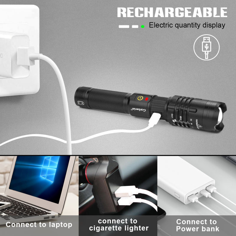 2 PACK XHP50 LED Waterproof  High Lumens Flashlight with Battery Rechargeable