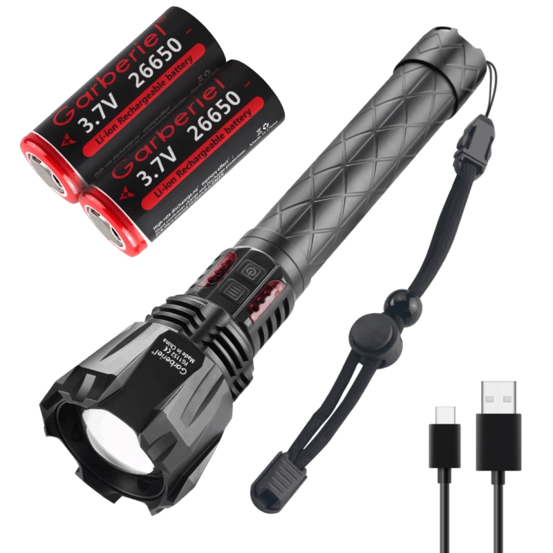 Garberiel XHP160 Led Flashlights 5000 High Lumens with 26650 Batteries Charger Set