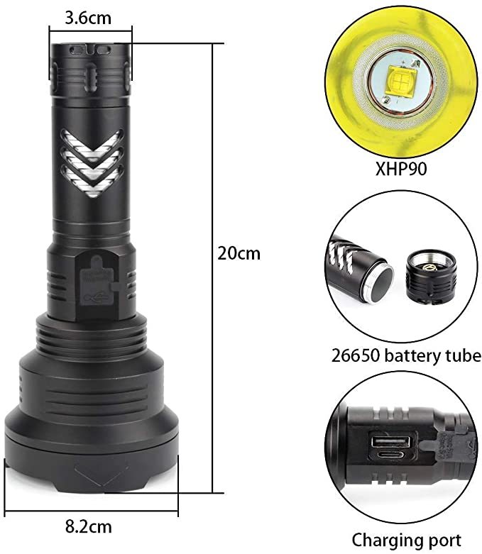 Garberiel XHP90 High Lumens Flashlight with 26650 Rechargeable Battery