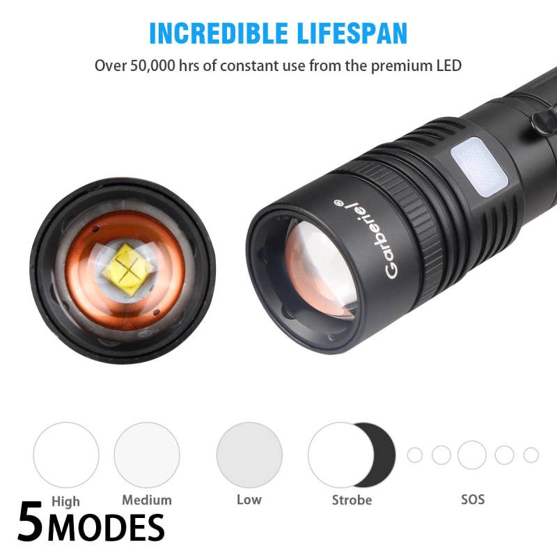 XHP50 LED 5000 Lumens Flashlight with 5 Modes and Battery Rechargeable