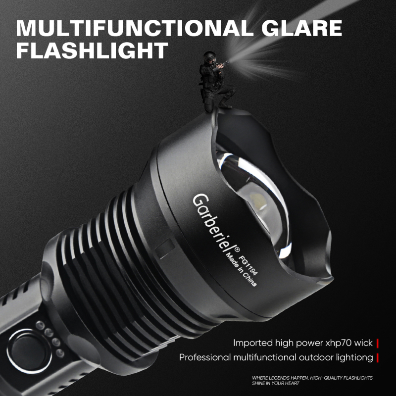 USB Rechargeable XHP70 LED Flashlight 3 Modes