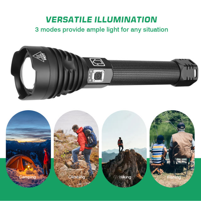LED XHP90 3 Modes Flashlight Zoomable with 2000mAh18650 Batteries & Charger