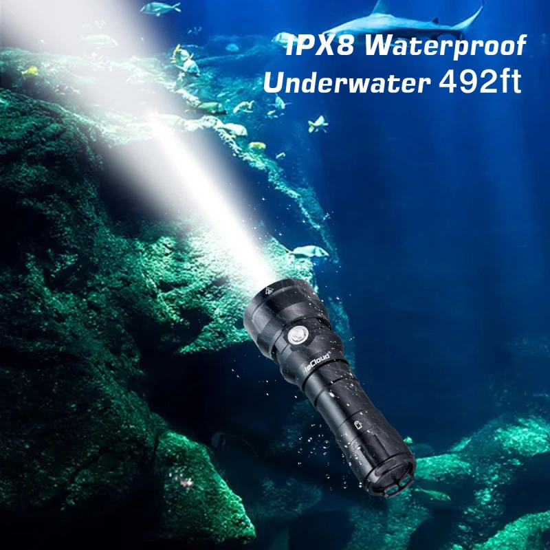 HeCloud 2000 Lumen Diving Flashlight Underwater 150 Meters (492 ft)