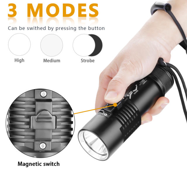 XHP70 IPX8 Flashlight with  Battery Rechargeable Waterproof 30M Underwater