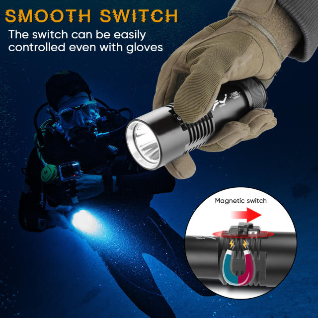 XHP70 IPX8 Flashlight with  Battery Rechargeable Waterproof 30M Underwater
