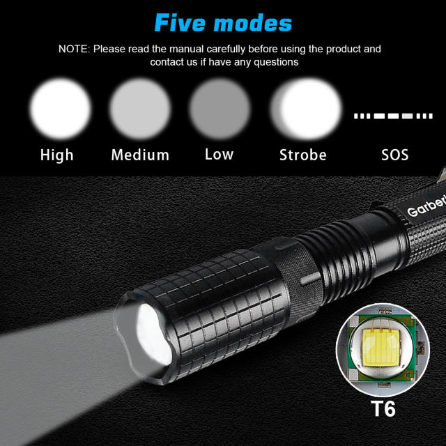 LED Flashlight L2 Bulb 4000 High lumens with 5 Modes and Battery Rechargeable