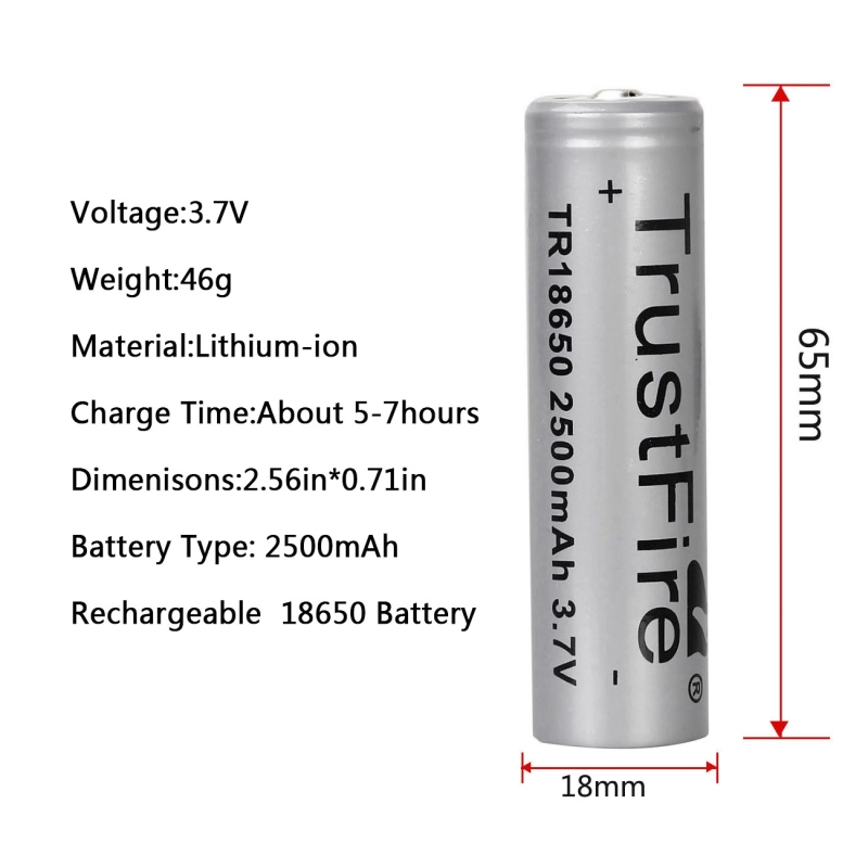 4 pcs Trustfire 3.7V 18650 Battery 2500mAh (Gray)