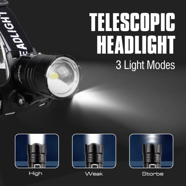 Garberiel LED XHP70 Headlamp 3 Modes Rechargeable Headlight