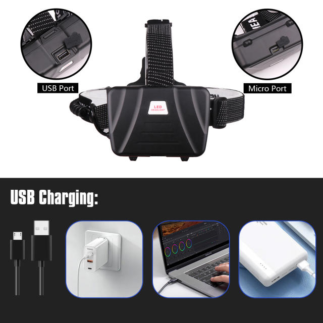 Garberiel LED XHP70 Headlamp 3 Modes Rechargeable Headlight