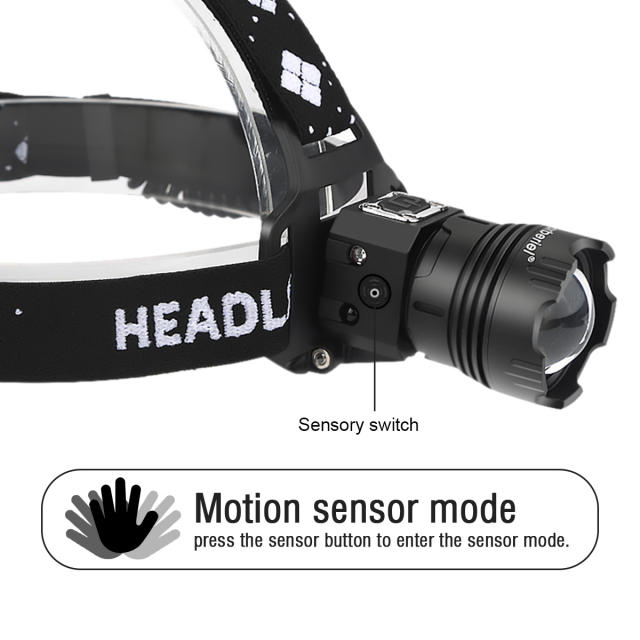 Garberiel XHP99 Inductive Headlamp with Motion Sensor USB Rechargeable IPX4